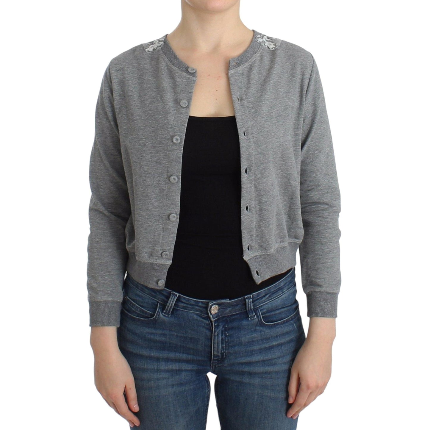 Ermanno Scervino Lingerie Gray Lace Sweater Cardigan Top