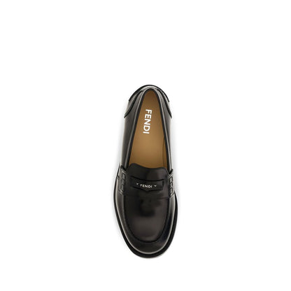 Fendi Black Calf Leather Bos Taurus Slip-On Loafers
