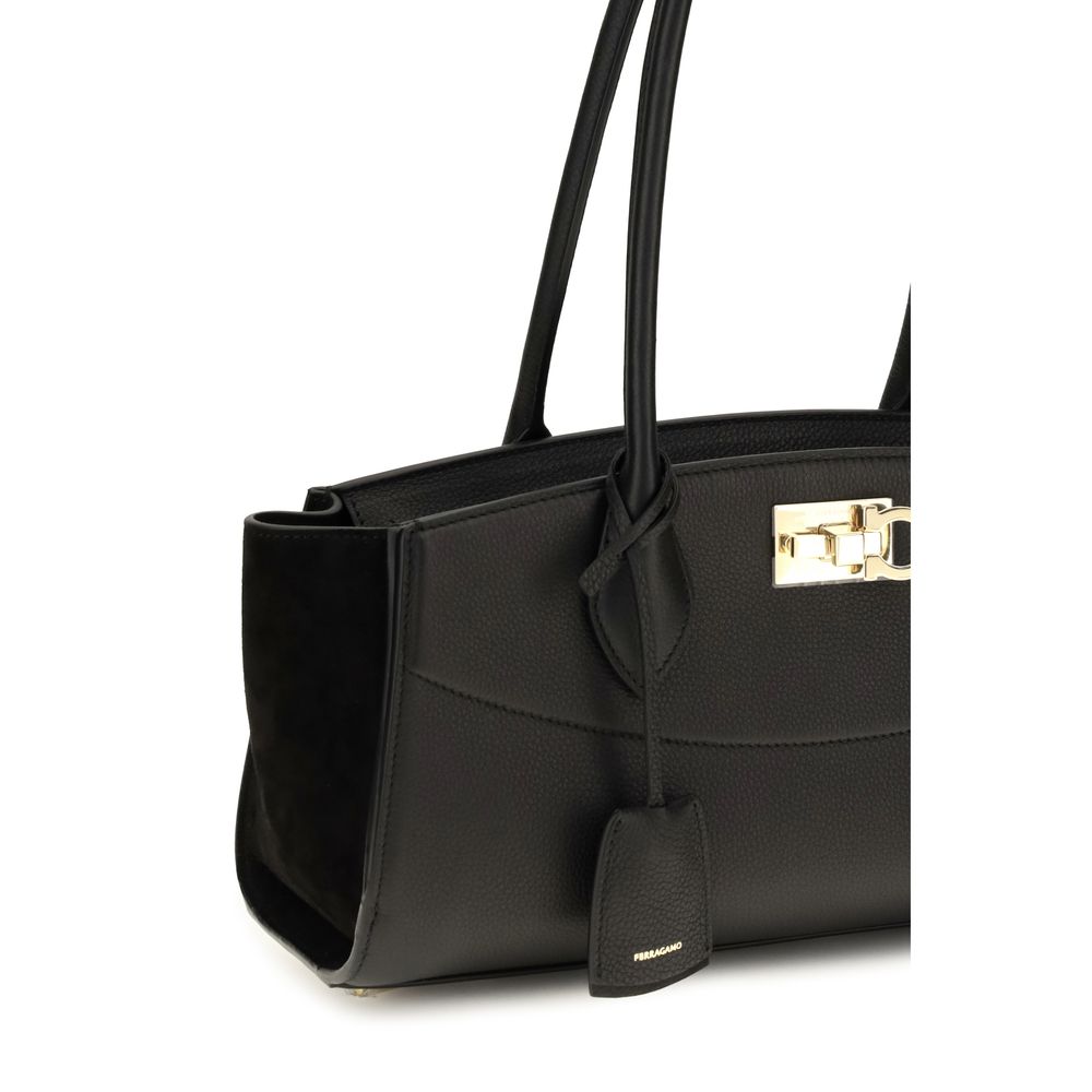 Ferragamo Black Calf Leather Bos Taurus Shoulder Bag