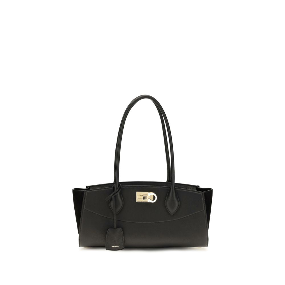 Ferragamo Black Calf Leather Bos Taurus Shoulder Bag