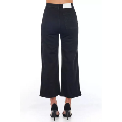 Frankie Morello Black Cotton Women Cropped Trouser