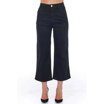 Frankie Morello Black Cotton Women Cropped Trouser
