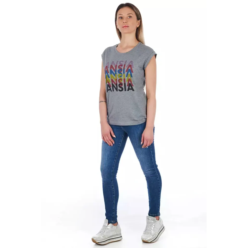 Frankie Morello Gray Cotton Women T-Shirt