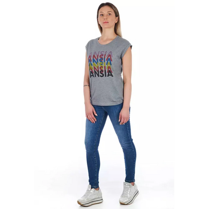 Frankie Morello Gray Cotton Women T-Shirt