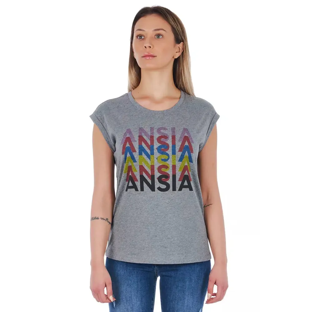 Frankie Morello Gray Cotton Women T-Shirt