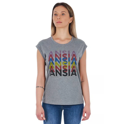 Frankie Morello Gray Cotton Women T-Shirt
