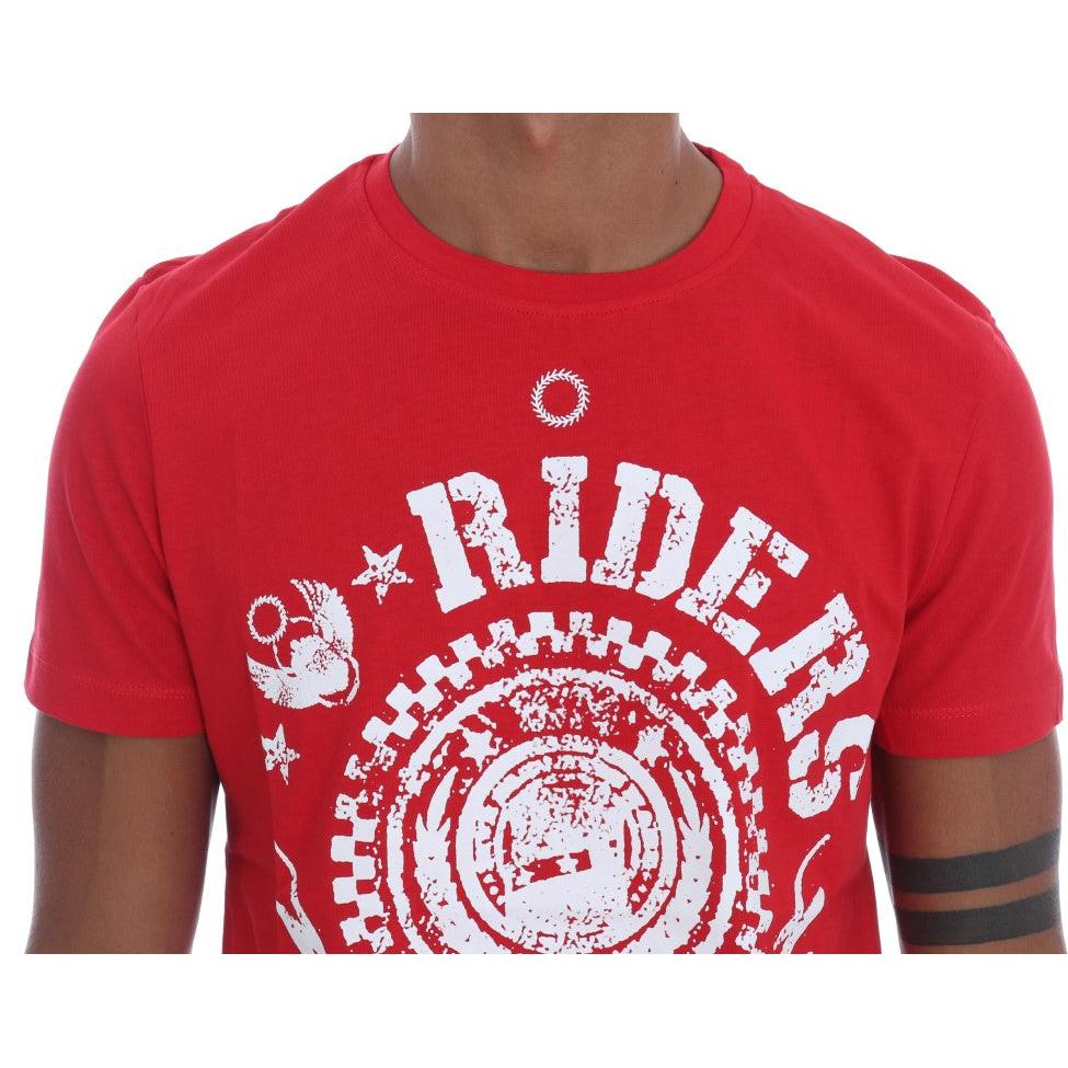 Frankie Morello Red Cotton RIDERS Crewneck T-Shirt