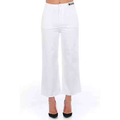 Frankie Morello White Cotton Women Cropped Trouser