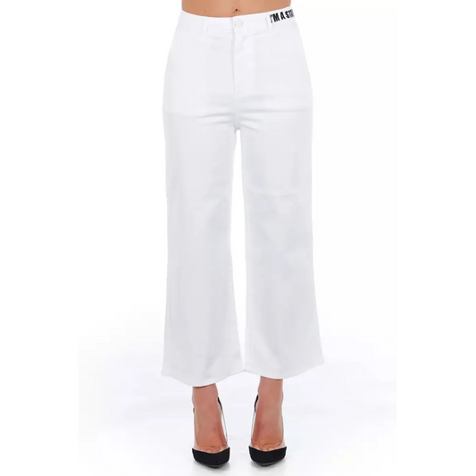 Frankie Morello White Cotton Women Cropped Trouser