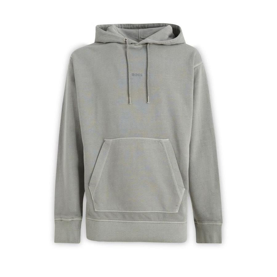 Hugo Boss Grey Cotton Logo Details Hooded Sweatshirt