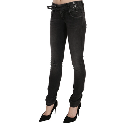 John Galliano Black Washed Low Waist Slim Fit Skinny Denim Pants Jeans