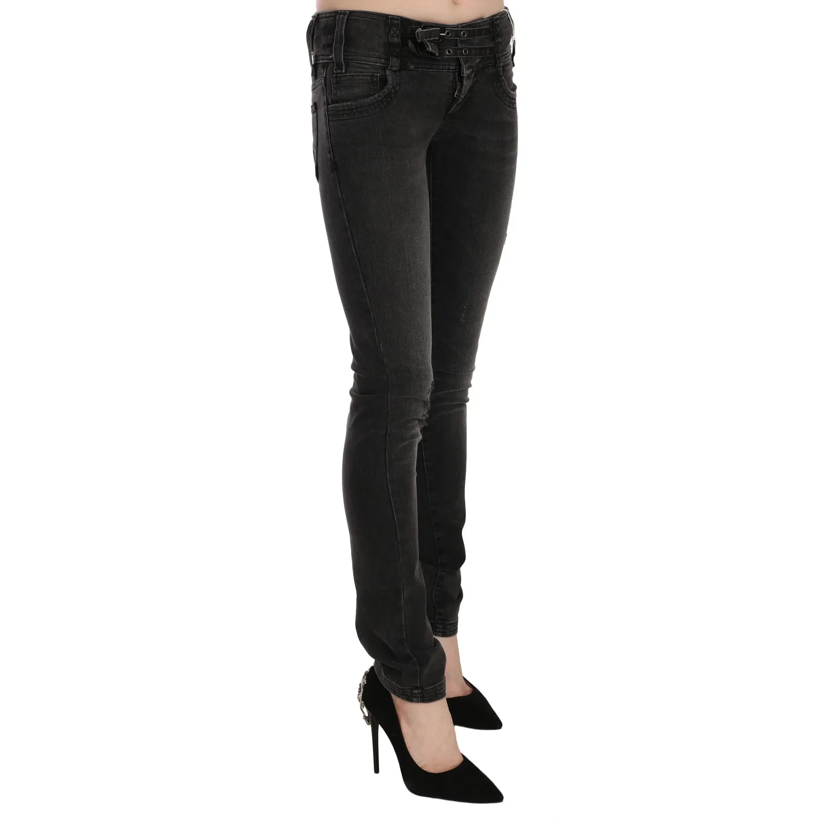 John Galliano Black Washed Low Waist Slim Fit Skinny Denim Pants Jeans