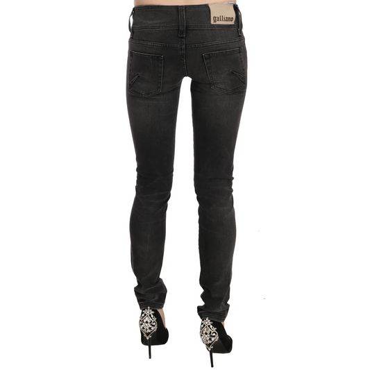 John Galliano Black Washed Low Waist Slim Fit Skinny Denim Pants Jeans