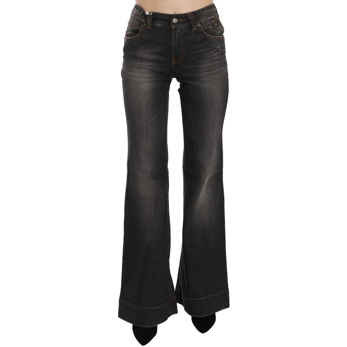 John Galliano Black Washed Mid Waist Flared Denim Casual Jeans