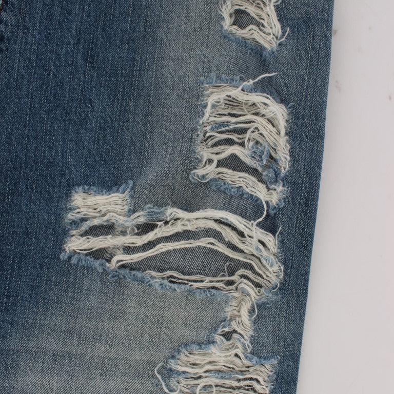 John Galliano Blue Wash Cotton Boyfriend Fit Cropped Jeans