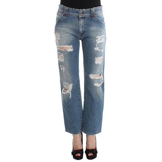 John Galliano Blue Wash Cotton Boyfriend Fit Cropped Jeans