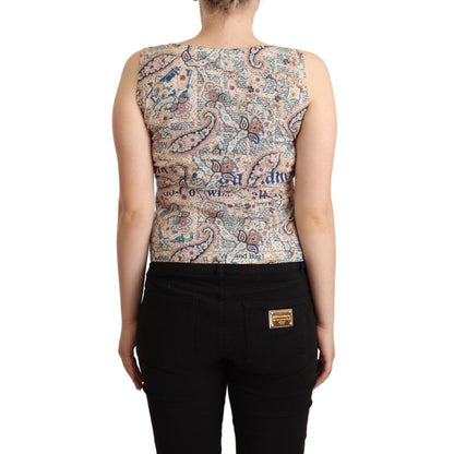 John Galliano Multicolor Cotton Sleeveless V-neck Tank Top