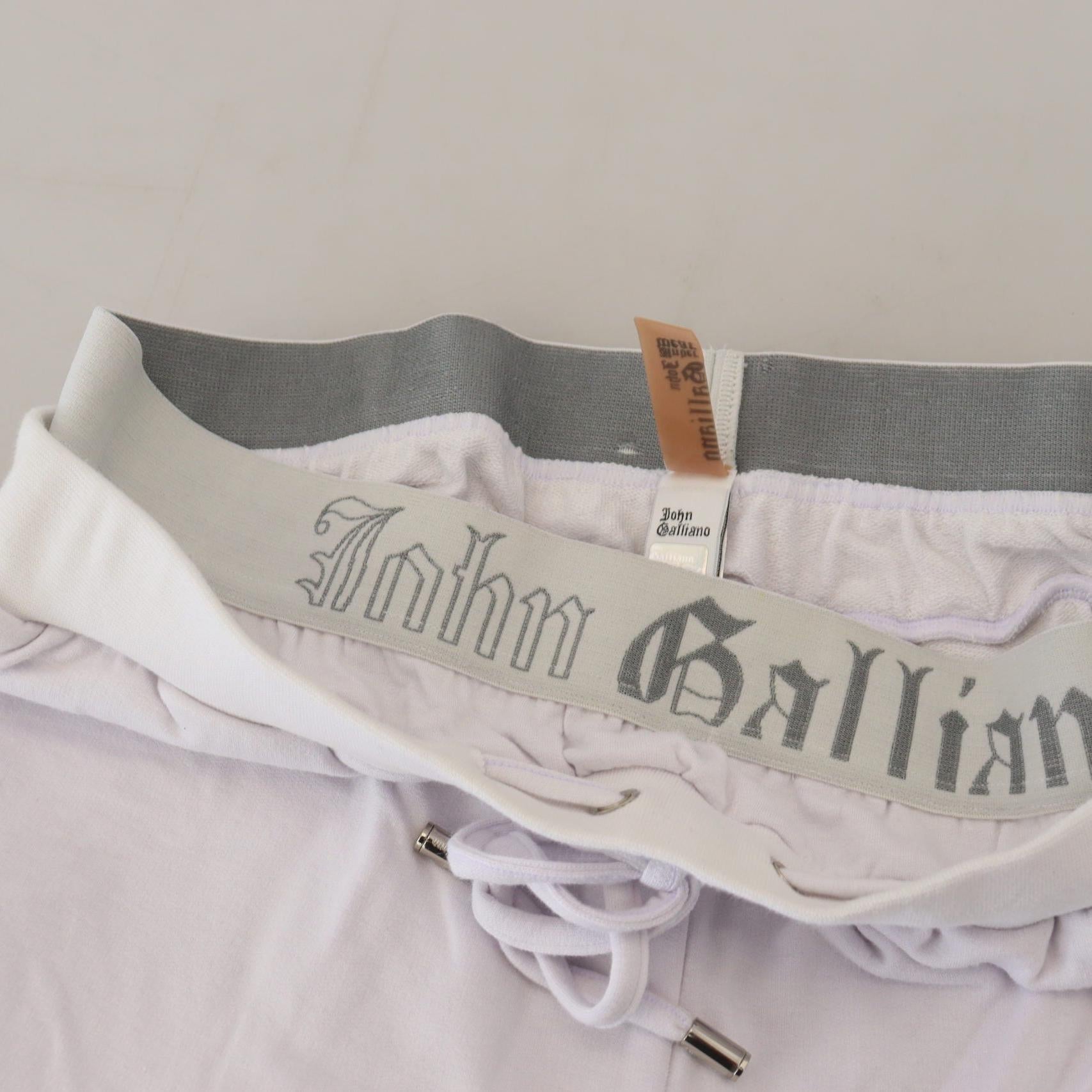 John Galliano White Cotton Logo Mens Jogger Pants