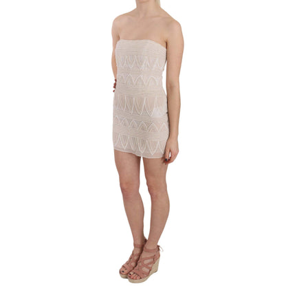 John Richmond Beige Beaded Silk Short Mini Gown Dress