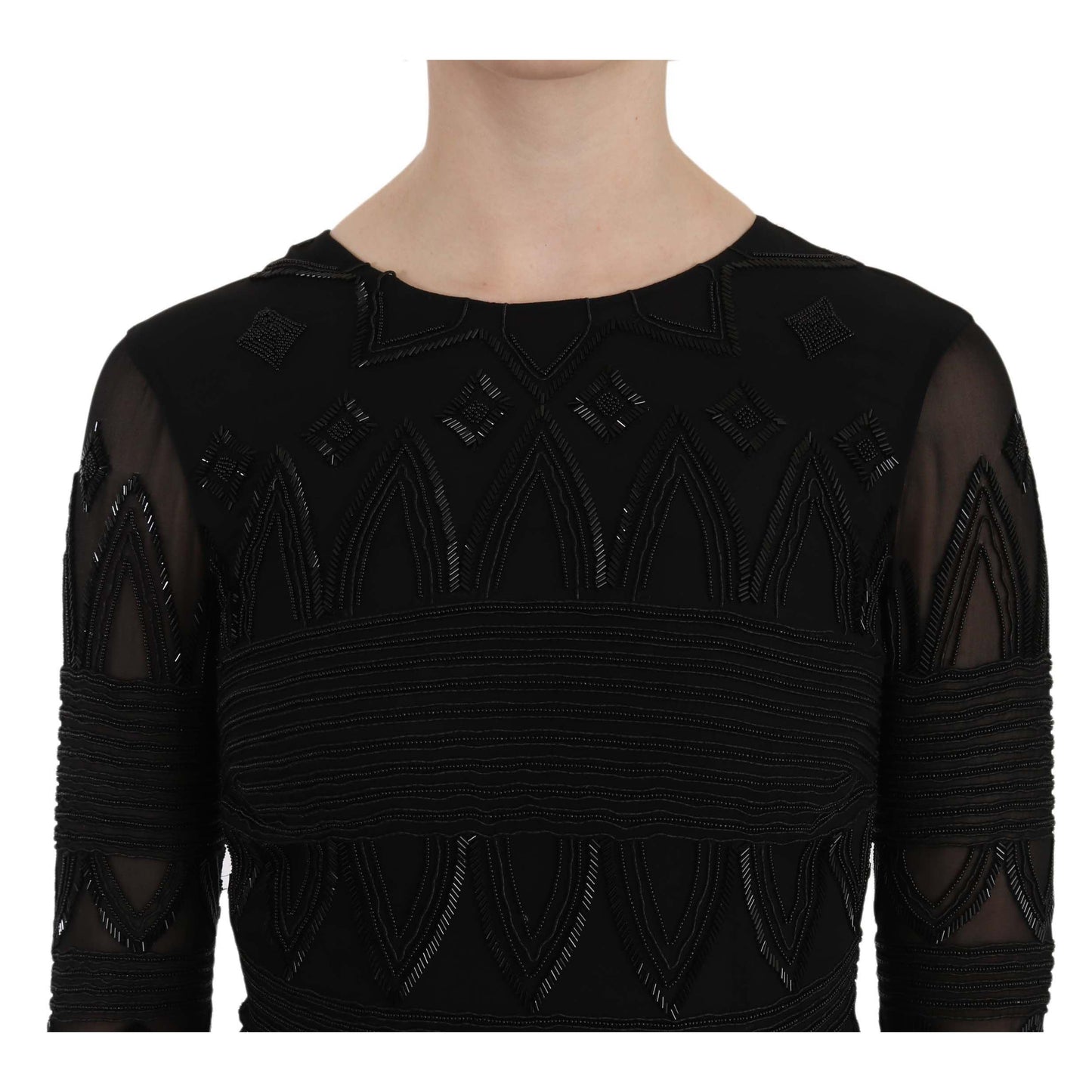 John Richmond Black Silk Sequined Mini Shift Gown