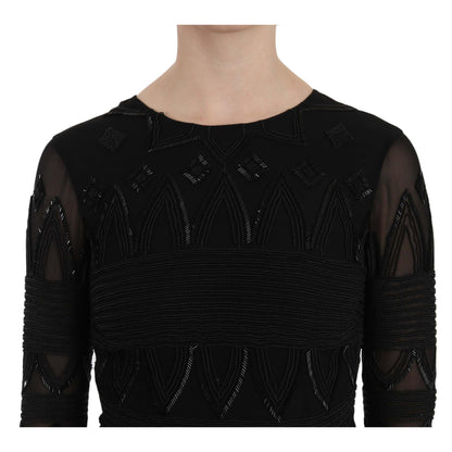 John Richmond Black Silk Sequined Mini Shift Gown