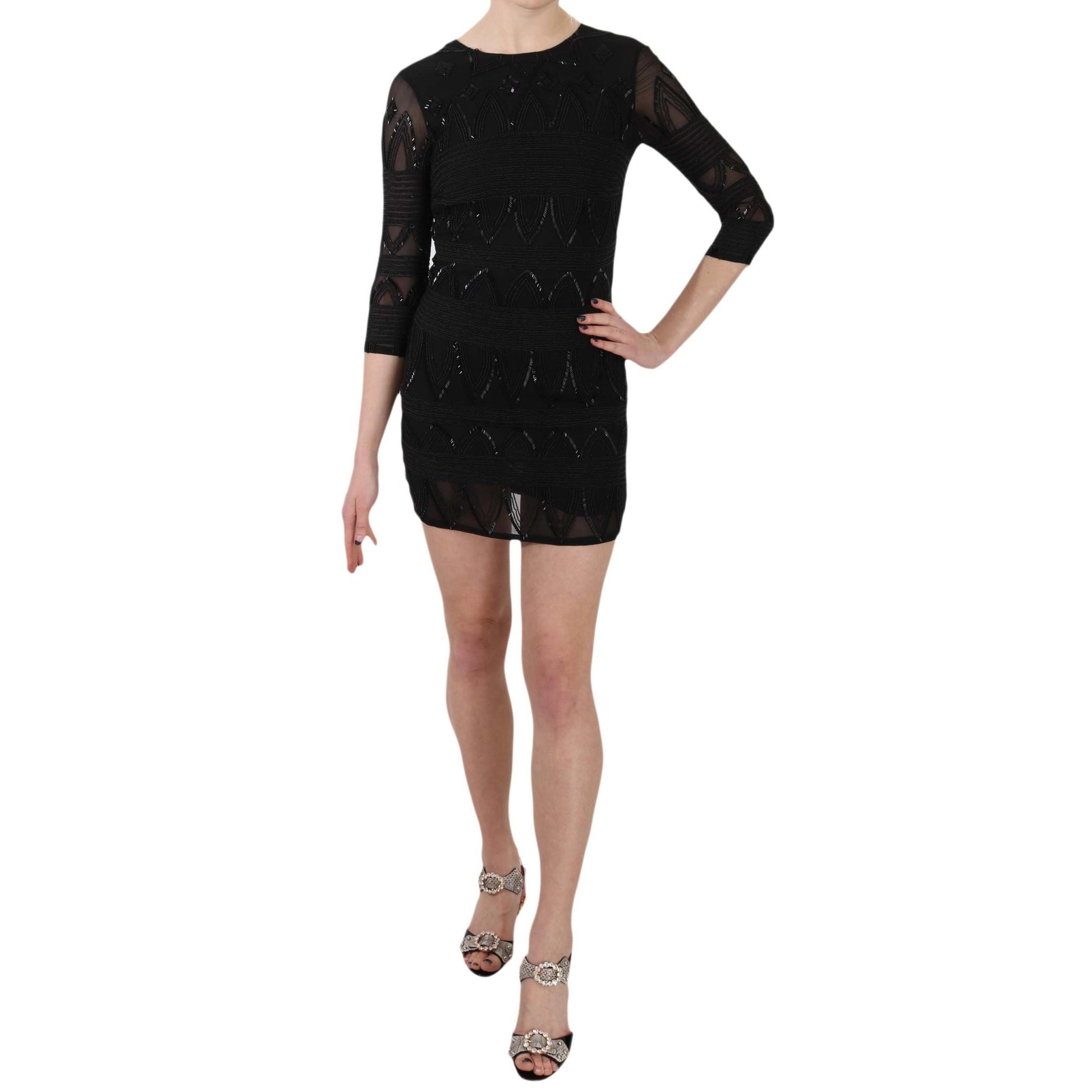 John Richmond Black Silk Sequined Mini Shift Gown