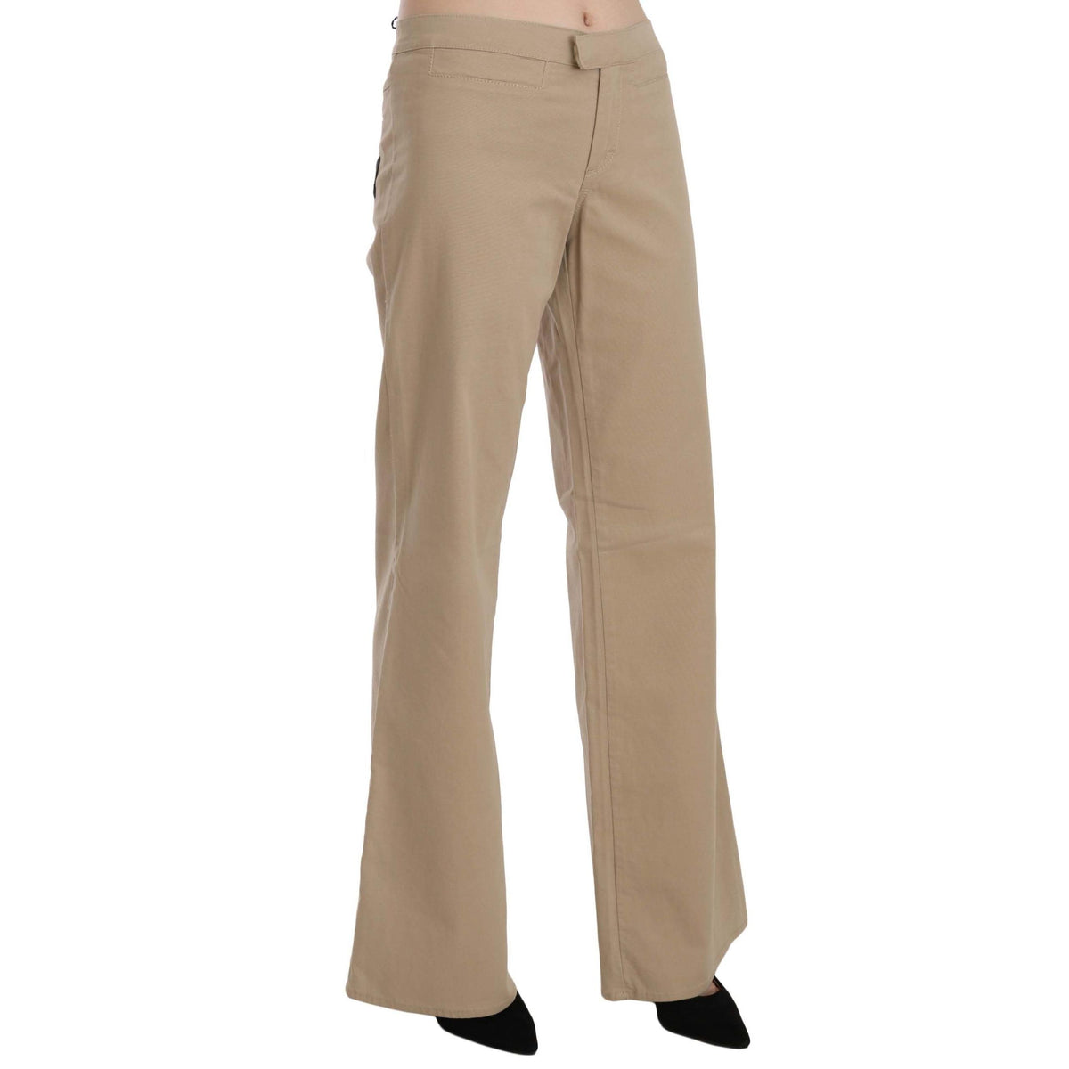 Just Cavalli Beige Cotton Mid Waist Flared Trousers Pants