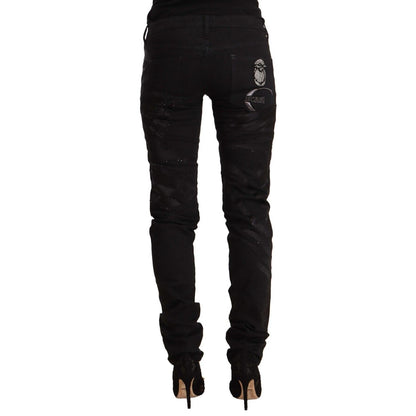 Just Cavalli Black Mid Waist Embellished Skinny Jeans