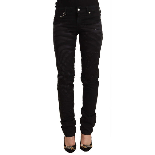 Just Cavalli Black Mid Waist Embellished Skinny Jeans