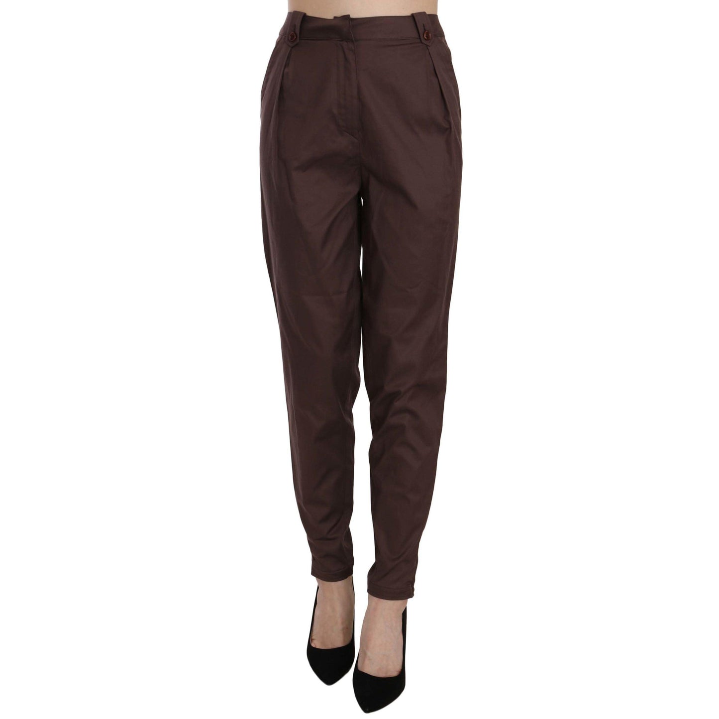 Just Cavalli Brown High Waist Tapered Formal Trousers Pants