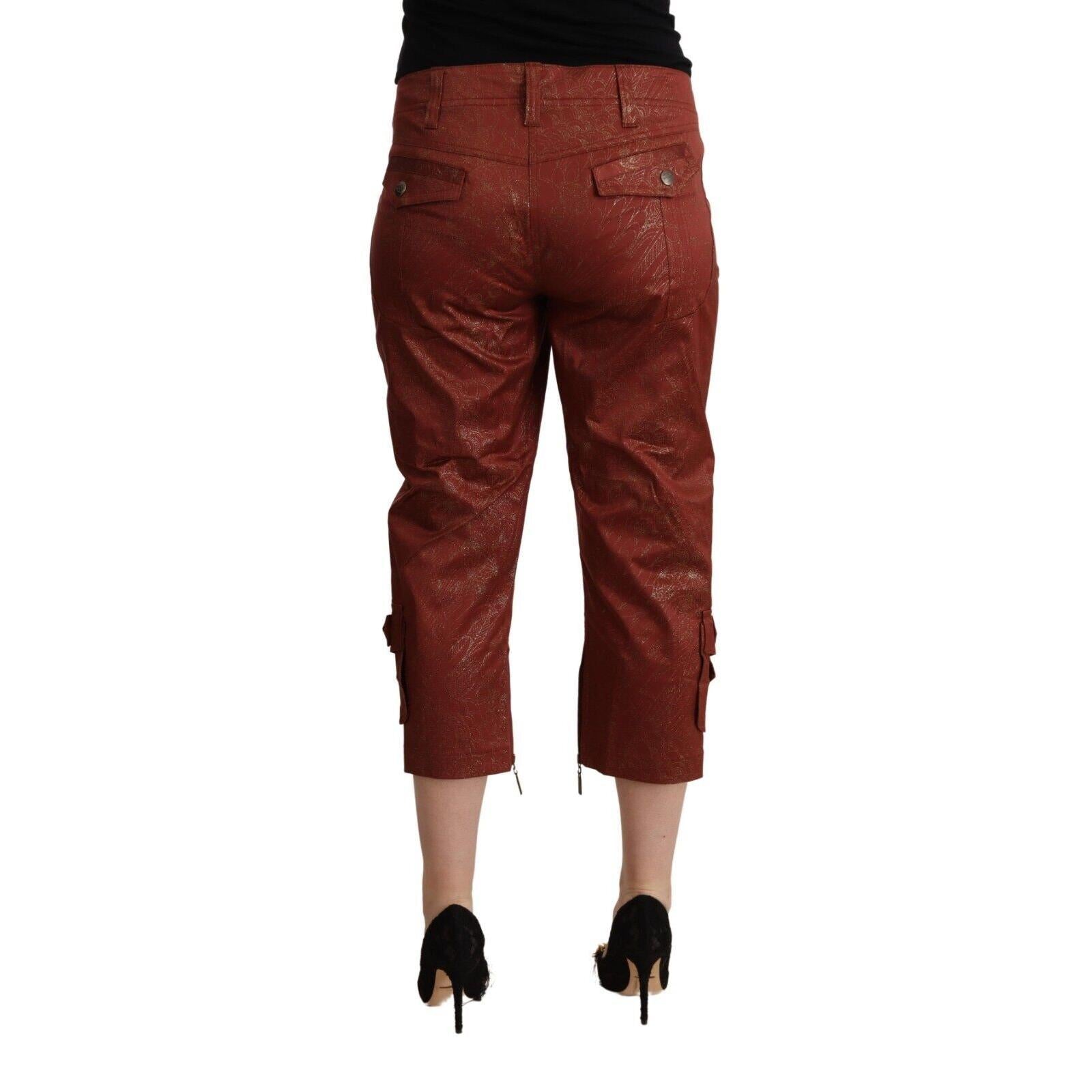 Just Cavalli Brown Lurex Mid Waist Cotton Cropped Capri Pants