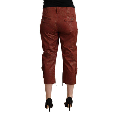 Just Cavalli Brown Lurex Mid Waist Cotton Cropped Capri Pants