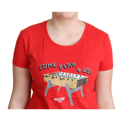 Moschino Red Cotton Come Play 4 Us Print Tops Blouse T-shirt