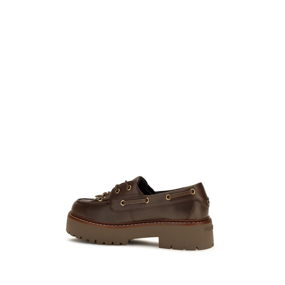 PINKO Brown Calf Leather Bos Taurus Platform Loafers