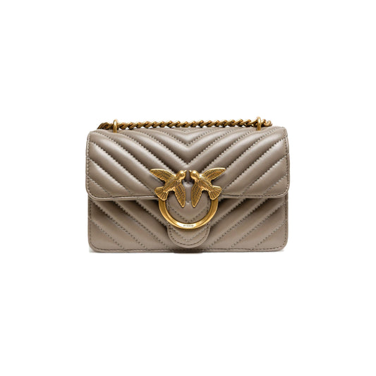 PINKO Grey Leather Love One Mini Shoulder Bag
