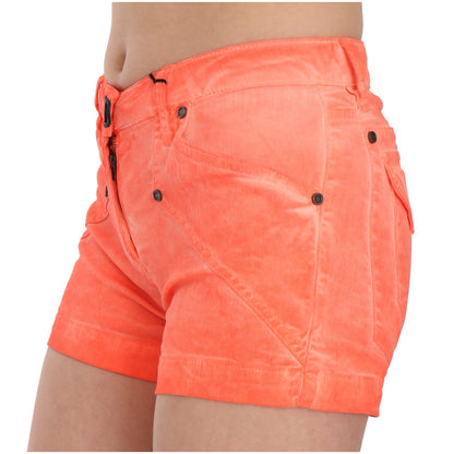 PLEIN SUD Orange Mid Waist Cotton Denim Mini Shorts