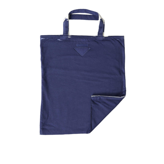 Prada Blue Jersey Fabric Logo Shoulder Shopping Tote Shopping Bag