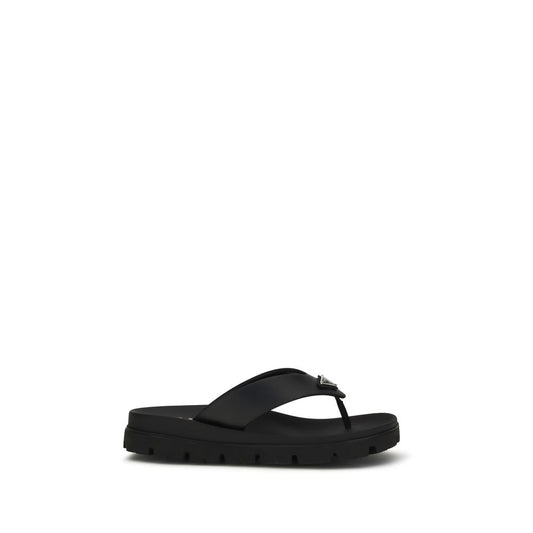 Prada Brown Calf Leather Bos Taurus Flat Sandals