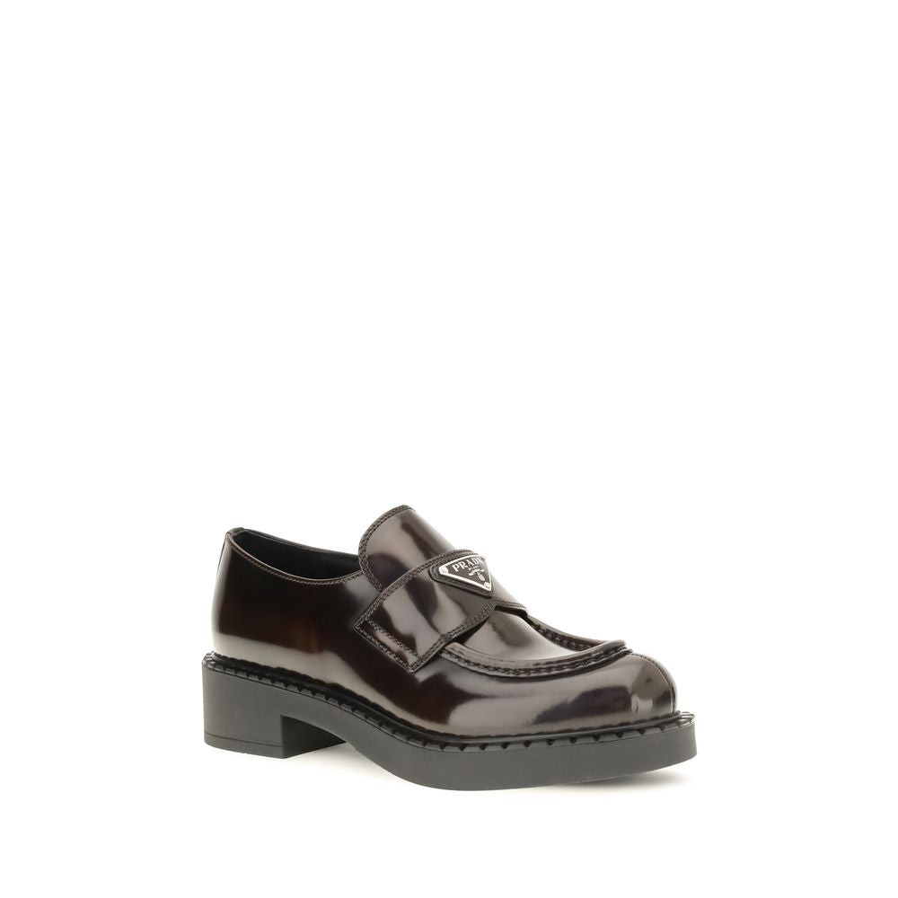 Prada Brown Calf Leather Bos Taurus Slip-On Loafers