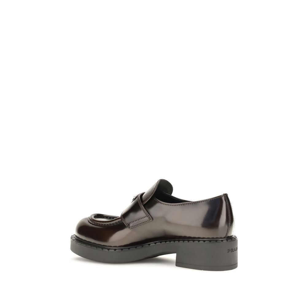 Prada Brown Calf Leather Bos Taurus Slip-On Loafers