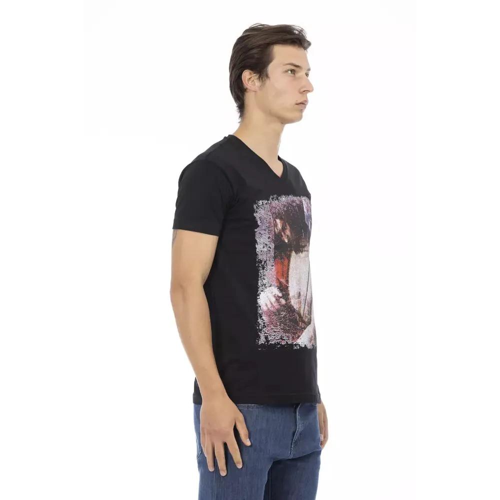 Trussardi Action Black Cotton Men's V-Neck T-Shirt