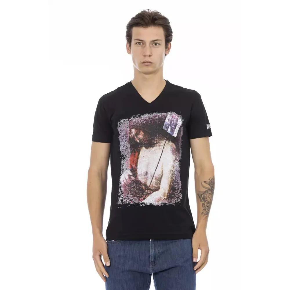 Trussardi Action Black Cotton Men's V-Neck T-Shirt