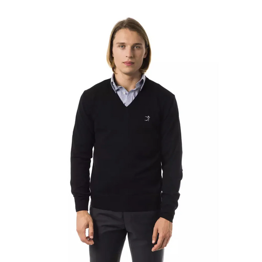 Uominitaliani Black Merino Wool Men Sweater