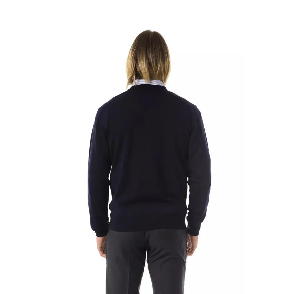 Uominitaliani Blue Merino Wool Men Sweater