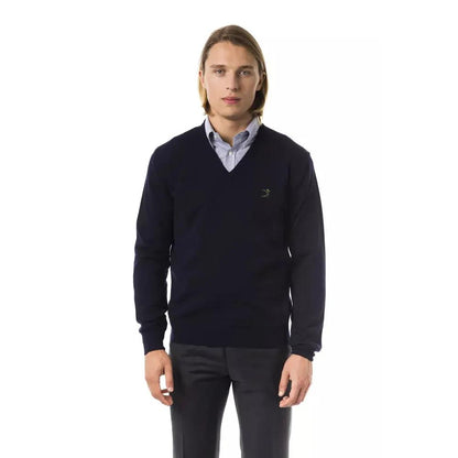 Uominitaliani Blue Merino Wool Men Sweater