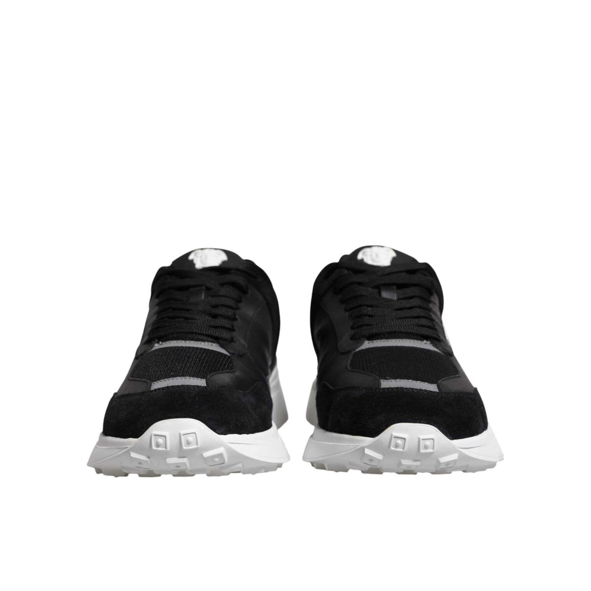 Versace Black Canvas Quad Fabric Medusa Low Top Sneaker Shoes
