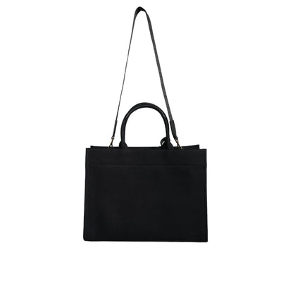 Versace Black Top Handle Canvas Leather Logo Crossbody Tote Bag