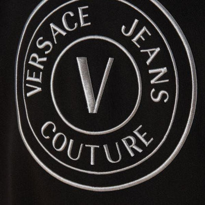 Versace Jeans Black Cotton Logo Details Hooded Sweatshirt