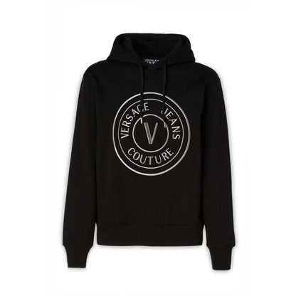 Versace Jeans Black Cotton Logo Details Hooded Sweatshirt