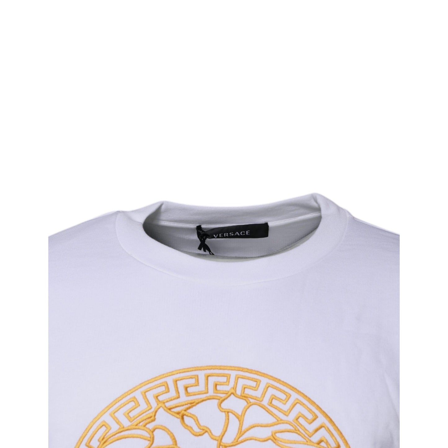 Versace White Medusa Embroidery Crew Neck Pullover Sweater